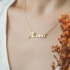 14K Gold Custom Name Necklace, Personalized Jewelry Gift for Wife, Personalized Gift Gold Name Necklace, Summer Jewelry Anniversary Gift White 14k Gold Name Necklace For Gift, 14k Gold Name Necklace In White As A Gift, White 14k Gold Name Necklace As Gift, Real Gold Necklace, Real Gold Jewelry, Gold Name Necklace, Jewelry Essentials, Name Jewelry, Custom Name Necklace