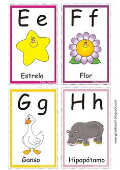 four different types of animals and letters in spanish