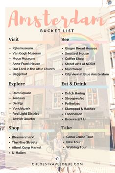 the amsterdam bucket list is shown in pink