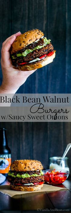 black bean walnut burgers with spicy sweet onions