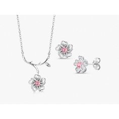 925 Sterling Silver Cherry Blossoms Earrings Necklace Set, Cherry Blossoms Set, Silver Cherry Blossoms Flower Earrings Necklace Set This 925 Sterling Silver Pink Cubic Zirconia Cherry Blossoms Earrings Necklace Set Is Shiny And Gorgeous. Best Jewelry For Women, Girls To Attend Parties, Weddings Or Any Other Activities. .Crafted : 925 Sterling Silver Rhodium Plated For A Life-Time Luster. Stamped 925, High Polished Finish, Nickel Free. Posts Ensure Earrings Are Securely And Comfortably In Place Throughout Your Daily Life. .Specifications & Sizes: Earrings Size : 10x10mm. Weight: 1.72gm .Perfect Gift: Comes In A Nice Gift Box. Ideal Gifts For Valentine's Day, Mother's Day, Annivers Dainty Blossom Color Jewelry For Anniversary, Dainty Blossom-colored Jewelry For Anniversary, Elegant Pink Jewelry Gift For Mom, Elegant Pink Jewelry For Mom, Flower-shaped Sterling Silver Jewelry For Mother's Day, Blossom Color Sterling Silver Flower Jewelry, Delicate Silver Jewelry For Mom, Delicate Silver Jewelry Gift For Mom, Blossom Flower-shaped Jewelry For Anniversary