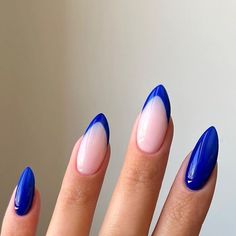 Navy Blue And Light Pink Nails, Navy Pink Nails, French Blue Nails, Blue Design Nails, Nails Blue And Pink, French Nails Blue, Blue Pink Nails, Blue Nails French, Nails Blue French