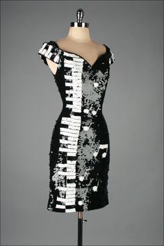 Vintage 1980s Black White Piano Keys Sequins Mini Dress Music Inspired Fashion, White Piano, Dresses Sequin, White Cocktail, Sequin Dresses, 1980s Fashion, Herve Leger