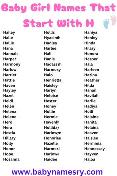 baby girl names that start with h in the upper case and lowercase letters below