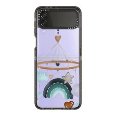 a phone case with an image of a baby crib, stars and hearts on it