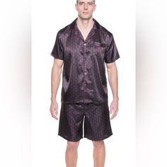 Nwt Satin Pj Short Set For Men By Noble Mount, Sold Out On Website Purple Short Sleeve Loungewear Sets, Purple Relaxed Fit Sleepwear For Pajama Party, Purple Short Sleeve Sleepwear For Pajama Party, Pajama Short Set, Pajama Short, Satin Pajama, Pj Shorts, Short Pj Set, Satin Pajamas