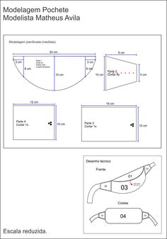 the diagram shows how to make a modern pocket model with measurements for each section and its corresponding