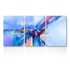 an abstract painting with blue, pink and white colors on the canvas wall art set