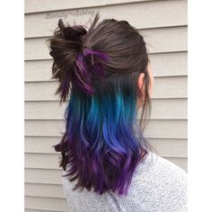 17 Bold AF Hidden Hair Colors You Can Actually Wear To Work Hidden Hair Color, Underlights Hair, Makeup Dark, Brunette Ombre, Galaxy Hair, Bold Hair Color, Brunette Balayage, Purple Colour, Pastel Hair