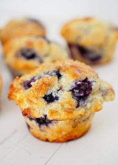 some blueberry muffins are sitting on a table