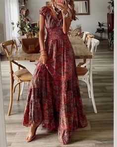 Lasaky - Vintage Tribal Print Gathered Waist Maxi Dress Boho Styl, Boho Mode, Paisley Maxi Dress, Stil Boho, Mode Boho, Sleeves Clothing, Maxi Robes, Weave Style, Styl Boho