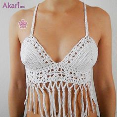 Festival crochet top pattern. Lace fringed crop top. Boho top. "ADABANA"-✿ Read what people think about our patterns in the last picture ✿Sizes explained: SMALL, MEDIUM and LARGE (check sizes down bellow).-✿ Include PICTURES to make it easier to follow.-✿ Level: EASY-✿ Written in American terms. MATERIALS:-✿ Light fingering cotton yarn.-✿ Crochet hooks size 2.75mm (C/2)................................................................. -❣ This pattern (including its pictures) as ... Crop Tops Crochet, Festival Crochet, Top A Crochet, Knitting Christmas, Top Crochet Pattern, Fringe Crop Top, Crochet Weave, Crochet With Cotton Yarn, Bikinis Crochet