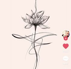 a black and white drawing of a flower on a pink background with the words love written below it