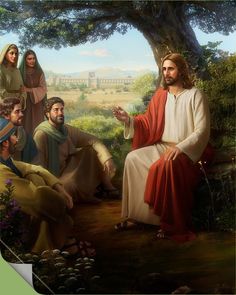 a painting of jesus talking to the people