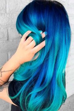 Fairy Blue Ombre Hair for Beautiful Girls ★ See more: http://glaminati.com/fairy-blue-ombre-hair-beautiful-girls/ Ocean Blue Hair, Blue Hair Dye, Ocean Hair, Blue Ombre Hair, Dyed Hair Blue, Vivid Hair Color, Brown Ombre Hair, Fairy Hair