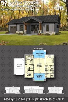 the floor plan for this modern house is shown in two different colors and features an open concept