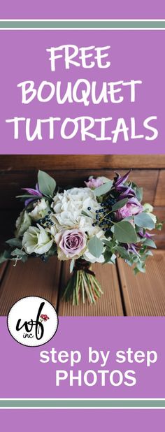 a bouquet with white and purple flowers on it is featured in the free bouqet