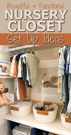 Beautiful and Functional Nursery Closet Set Up Ideas Closet Set Up Ideas, Nursery Closet Storage, Cute Organizers, Nursery Storage Ideas, Organized Nursery, Nursery Organization Ideas, Functional Nursery, Closet Organizing Ideas, Get Seriously Organized