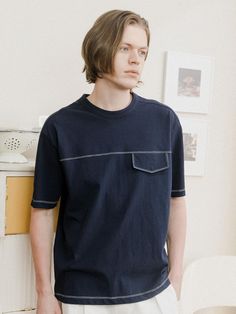 This is a comfortable and casual t-shirt that is made out of high quality cotton 100% fabric. With design detail of fake pocket on the front, ribbed neckline, and stitches detail, it gives a trendy and casual look.- Round double ribbed neckline- Chest fake pocket detail- Color contrasting stitches detail Blue Crew Neck T-shirt With Pockets, Casual T-shirt With Side Pockets For Summer, Casual T-shirt With Ribbed Neckline For Streetwear, Relaxed Fit T-shirt With Pockets For Streetwear, Casual Crew Neck T-shirt With Pockets, Casual Short Sleeve T-shirt With Pockets, Cotton T-shirt With Ribbed Neckline For Streetwear, Blue T-shirt With Side Pockets And Crew Neck, Summer Crew Neck Top With Contrast Stitching