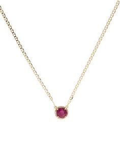 14K Yellow Gold Yellow Gold Ruby Necklace, Yellow Gold Ruby Birthstone Pendant Necklace, Ruby Pendant Necklace With Gemstone Accents, Gold Faceted Ruby Necklace, Ruby Necklace With Polished Yellow Gold Finish, Ruby Diamond Pendant, Ruby Diamond, Diamond Pendant Necklace, Diamond Pendant