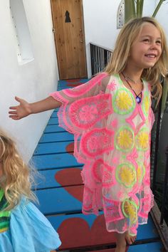 Acid Pixie Little Mykonos Kaftan Bohemian Lace Kaftan For The Beach, Beach Lace Dress In Multicolor, Embroidered Pink Kaftan For Beach, Pink Embroidered Kaftan For Beach, Cotton Embroidery, 5 S, Romantic Style, Most Romantic, Mykonos