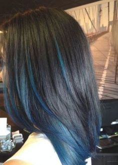 Blue And Black Hair, Highlights Purple, Blue Hair Highlights, Blue Ombre Hair, Hair Color Underneath, Fall Blonde