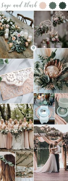 a collage of photos with flowers, candles and other things to decorate the table