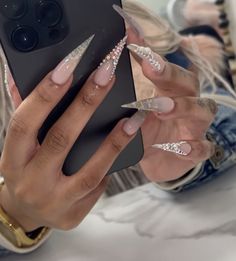 Nails Design With Rhinestones, Stiletto Nails Designs, French Acrylic Nails, Long Acrylic Nails Coffin, Unique Acrylic Nails, Nails Only