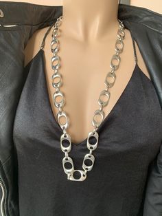 Chunky Silver Long Necklace, Silver Chain Necklace, Bold Chain Necklace, Statement Chain Necklace, Chunky Jewelry, Long Necklace, - Etsy Silver Adjustable Chain Necklace For Fashion, Long Silver Chain Necklace, Silver Long Necklace With Adjustable Chain For Party, Party Long Silver Chain Necklace, Silver Chunky Chain Long Necklace, Silver Chunky Link Chain Necklace, Silver Chunky Metal Chain Necklace, Silver Metal Long Necklace With Chain Detail, Handmade Silver Long Necklace For Party