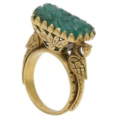 Luxury Traditional Carved Rings, Carved Stone Jewelry, Carved Emerald, Pink Topaz Ring, Art Deco Emerald, 22k Gold Ring, Emerald Set, Green Tourmaline Ring, Carved Ring