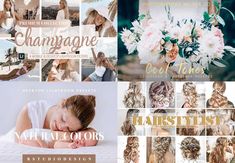 the collage shows different styles of braids and flowers in various colors, with text that reads champagne