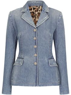 light blue cotton washed denim notched collar notched lapels front button fastening buttoned cuffs two side flap pockets Dolce E Gabbana, Stretch Satin, Designer Jeans, Dolce & Gabbana, Lady Dior, Casual Jacket, Outerwear Women, Denim Wash, Denim Fashion