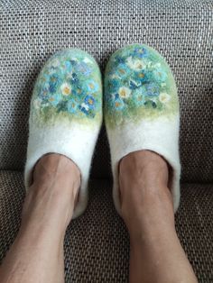 A pair of original  felted slippers.  100% handmade. 100% natural wool. These felted slippers are made using only natural products -wool, hot water and organic soap.   Available with rubber or latex soles. Rubber soles are glued and sewn. Safe in walk. You can wear them indoors and outdoors too. Soles covered with natural latex makes them not slippery to walk, only for indoors. Made of soft, natural sheep wool, they gently massage feet. Slippers will let your feet skin breathe.  Warm feeling on Wool Clogs, Felt Slippers, Wool Accessories, Felt Shoes, Romantic Gifts For Her, Felted Slippers, Wool Slippers, Mother Birthday Gifts, Hand Felted