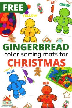 the gingerbread color sorting mats for christmas are great for toddlers and older children