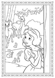 the princess and the deer coloring page for kids to color in with their favorite animals