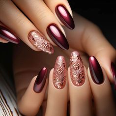 #FallNailMagic #BurgundyBliss #GoldenLeafAccents #AutumnNailArt #BurntOrangeGradient #DeepPlumDreams #GoldenSpecksFall #OliveGreenMatte #GoldenVineNails #FallForGreen #PumpkinCreamNails #CopperAccentLove #SwirlPatternsFall #NailTrendAutumn #FallColorPalette #GoldenFallTouches #ChicAutumnNails #FallFoliageNails #AutumnGlowMani #Fallnails #Nailsinspo #Fallnailinspo #Autumnails #Octobernails #cutenails #trendingnails #nailtrend #fallnailtrend #nailstyles #stylishnails Maroon Nail Polish, Maroon Nail Art, Maroon Nail Designs, Maroon Nail, Nail Polish Ideas, Trendy Nail Designs, Maroon Nails, Gold Nail Art, Holiday Nail Designs