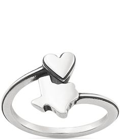 From James Avery&#x2C; this ring features: A Heart as Big as Texas Ring With a heart resting on top of the shape of the Lone Star State&#x2C; this sterling silver wrap-around ring from James Avery is great for those who keep Texas close to their heart.Sterling silverAvailable in whole and half sizes 4-10Approx. 0.5" wideMade in USA. Dnd Jewelry, James Avery Bracelet, Pink Heart Rings, Pandora Bracelet Charms Ideas, James Avery Rings, James Avery Jewelry, Sterling Silver Jewelry Rings, Lone Star State, Pandora Bracelet Charms