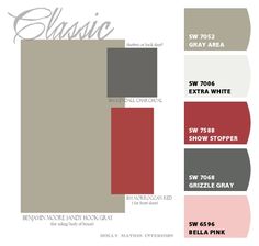 the color scheme for an interior paint scheme with red, gray and white colors on it