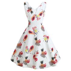 V Neck Fruit Print A Line Dress - White - 3190369512 - Women's Clothing, Dresses  #Dresses #Women's #Clothing # #Dresses Sleeveless Floral Print V-neck Dress For Party, Sleeveless Floral Print V-neck Party Dress, Sleeveless V-neck Floral Print Dress For Party, Sleeveless V-neck Dress For Party With Floral Print, White Sleeveless V-neck Dress With Floral Print, White V-neck Sleeveless Dress With Floral Print, White V-neck Sleeveless Dress For Summer, Retro V-neck Summer Dress, White Retro V-neck Dress