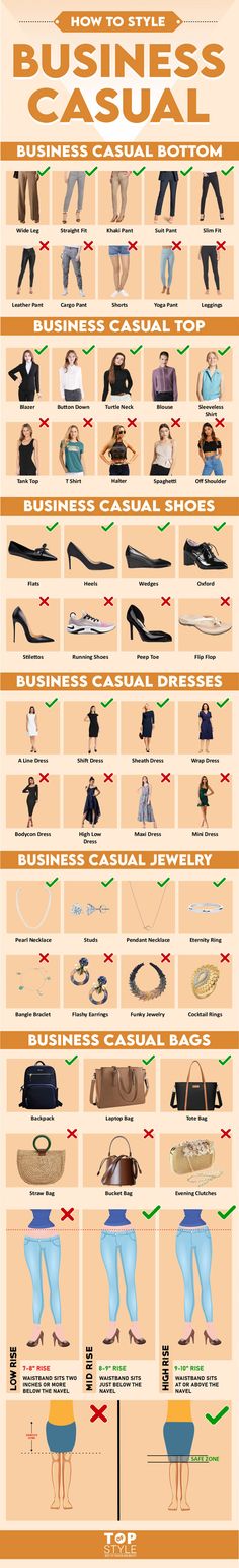 Guide to Business Casual for Women [Infographic] - Best Infographics Business Formals, Women Infographic, Business Casual For Women, Business Casual Women, Business Casual Jeans, Business Casual Skirt, Style Business Casual, Clothing Pattern Design