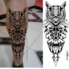 an image of a cat tattoo on the leg and another photo of a cat's head