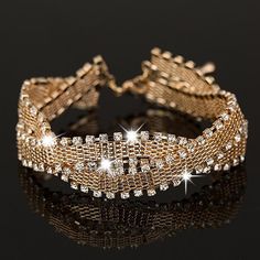 Bridal Bracelet Bangles AAA shiny rhinestone crystal silver Womens link chain Crystal Bangle, Stainless Steel Bangles, Chain Bracelets, New Metal, Bridal Bracelet, Gold Plated Bracelets, Rhinestone Bracelet, Bangles Jewelry, Crystal Bracelet