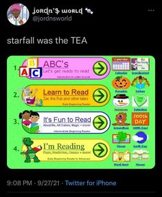 an iphone screen with some stickers on it and the caption for starfall was the tea