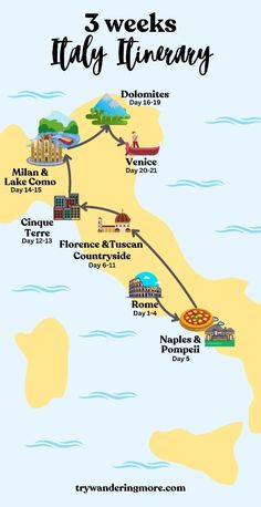 a map that shows the locations of three different towns in italy, italy and italy