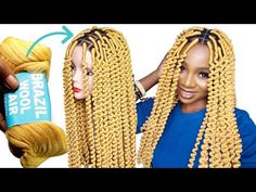 😱 Yarn Wig / DIY Quick And Easy Yarn/wool Wig Tutorial /How To - YouTube Yarn Wig Diy, African Hair Styles, Box Braids Sizes, Yarn Braids Styles, Wool Hairstyles, Brazilian Wool Hairstyles, Brazilian Wool, Guys Back, Wig Tutorial