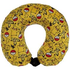 an inflatable pillow with pokemons on it's sides and black handles