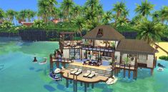 Sims 4 Island Living House, Sims 4 Island Living, Sims 4 Beach House, Beach House Floor Plans, The Sims 4 Lots, Die Sims 4, Sims 4 House Plans, Water House, Sims 4 House Design