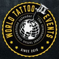 the world tattoo news logo is shown in black and gold on a dark background with stars