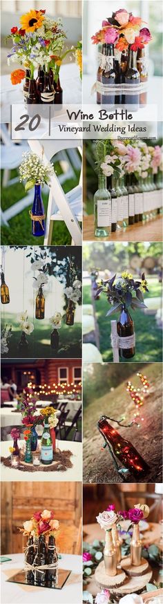 many different pictures with flowers in vases and bottles on the top, bottom right