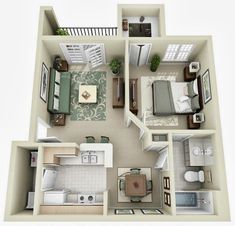 the floor plan of a two bedroom apartment with an attached kitchen and living room area